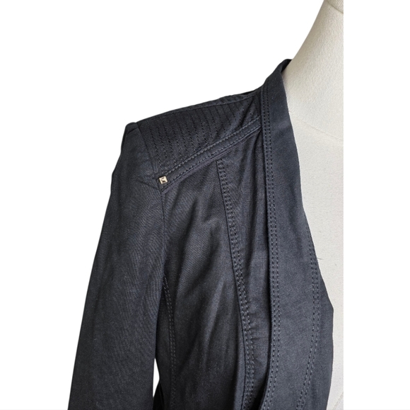 White House Black Market Linen Blend Drape Moto Jacket Black Size 6 - Picture 2 of 7
